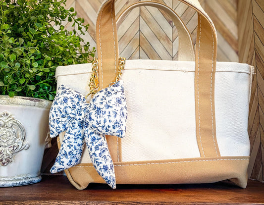 Handmade Puffy Bow Bag Charm: Cotton Floral Coquette Keychain