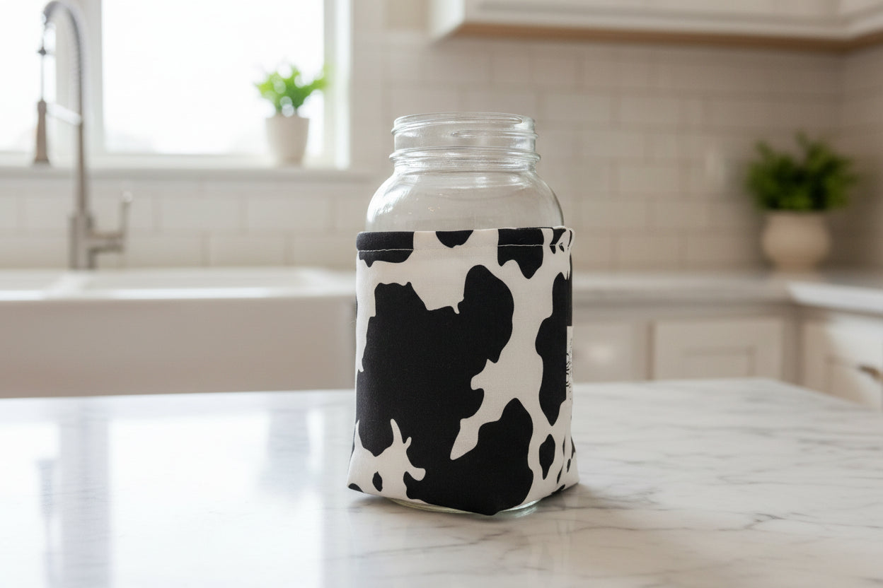 Cow Print Quilted Mason Jar Cozy: Reusable Insulated Drink Sleeve