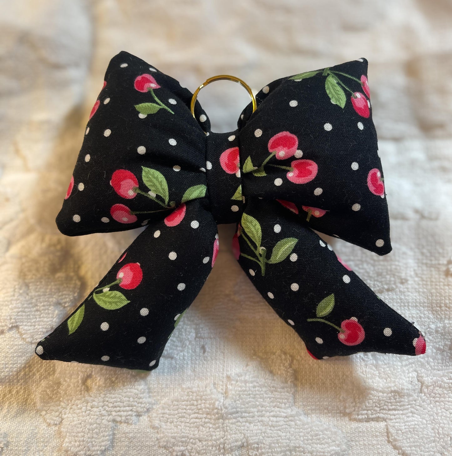 Handmade Puffy Bow Bag Charm: Cotton Floral Coquette Keychain