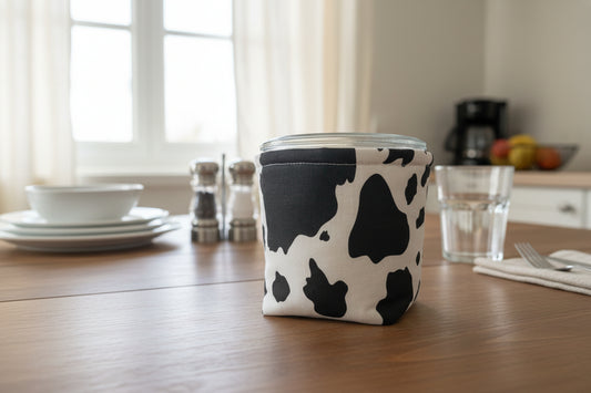 Cow Print Weck Jar Cozy: Handmade Quilted Insulated Sleeve