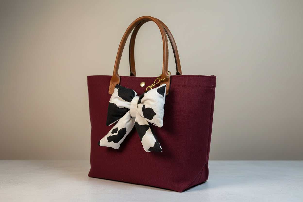 Handmade Puffy Bow Bag Charm: Cotton Floral Coquette Keychain