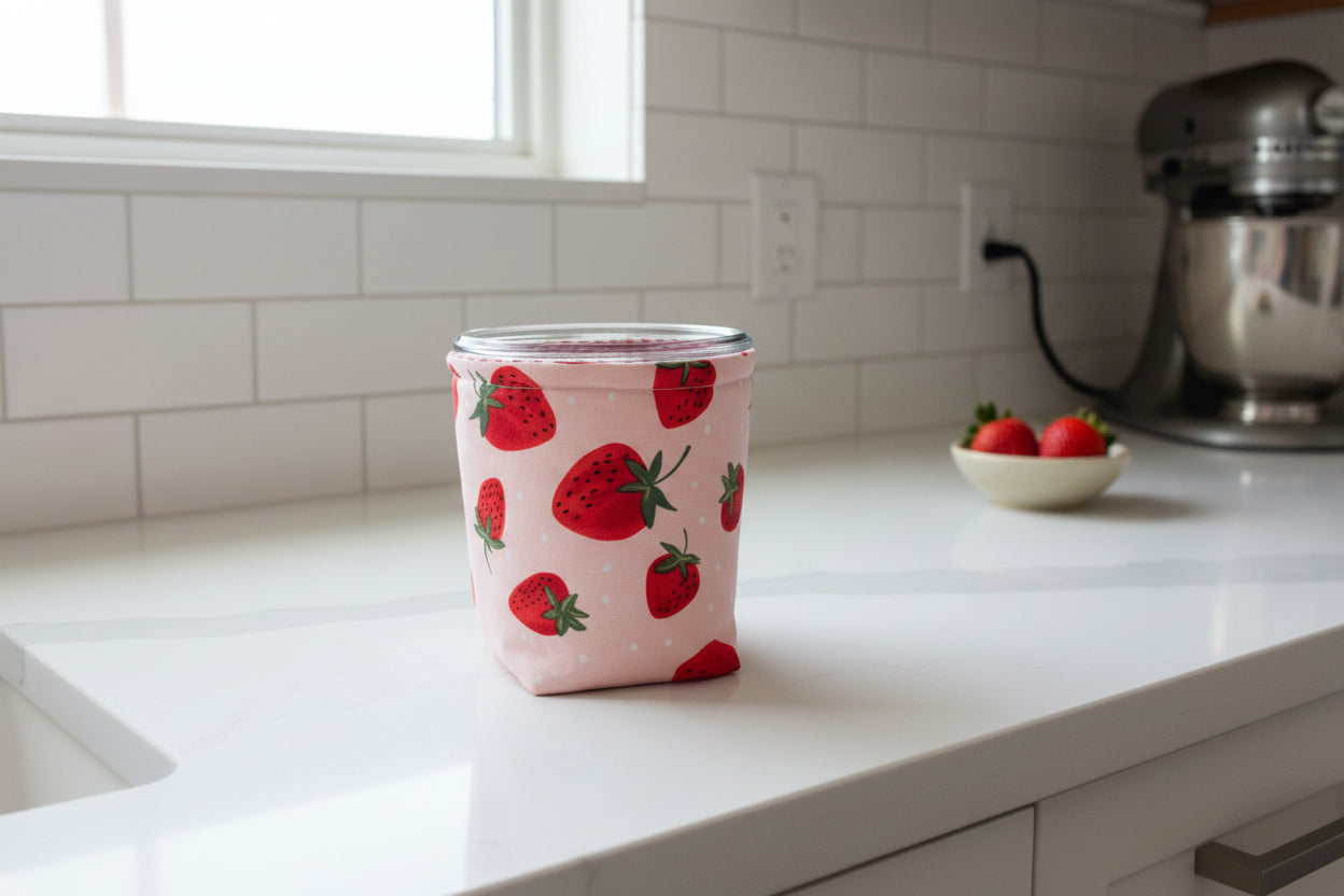 Strawberry Quilted Weck Jar Cozy: Reusable Insulated Drink Sleeve