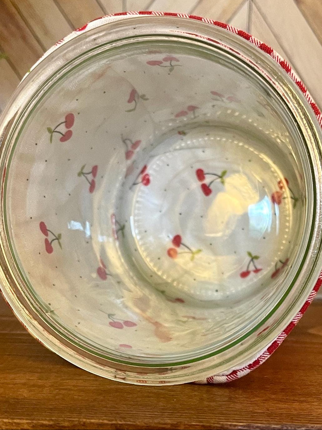 Red Gingham Cherry Weck Jar Cozy: Quilted Insulated Sleeve